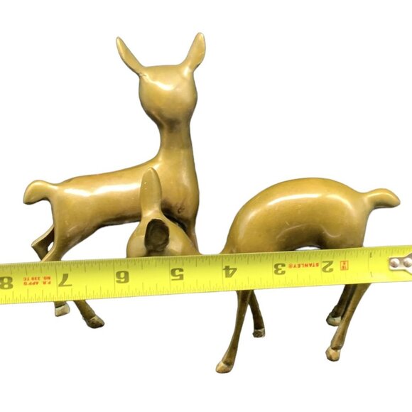 Vintage Pair Small Modernist Mid Century Brass Deer Bambi Doe Fawn 7.50” & 5” - Picture 5 of 9